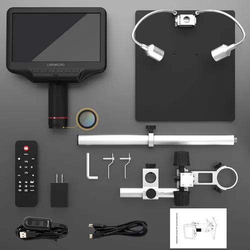 Vista 6 de Microscopio digital LM407 Pro HDMI para soldadura con soporte de brazo de pluma de 13 pulgadas, video UHD 2160P, cámara de microscopio electrónico