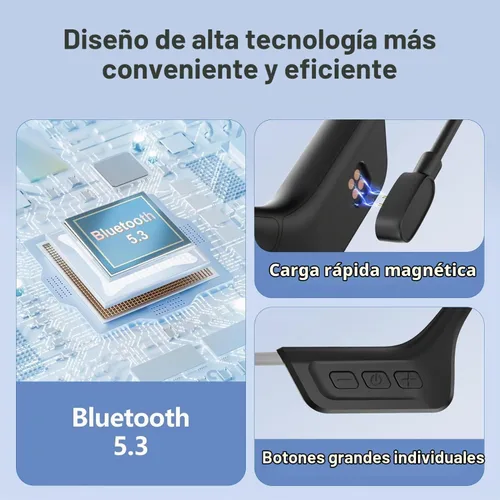 Vista 4 de Auriculares de conducción ósea, auriculares Bluetooth 5.3 de oreja abierta, auriculares de conducción ósea con micrófono, IPX7 impermeables