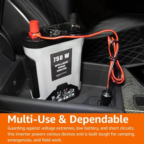 Vista 9 de Amazon Basics Inversor de corriente para automóvil de 750 W, 12 V a 110 V para vehículos, gris, 8.34 x 5.2 x 2.2 pulgadas