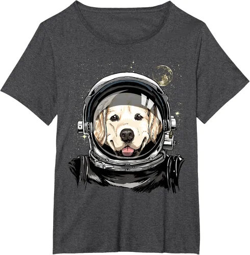 Vista 22 de Camiseta para amantes de los perros de los astronautas del espacio exterior Golden Retriever Lover, Negro