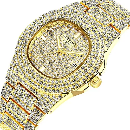 Vista 2 de FANMIS Reloj de lujo unisex pavimentar diamantes de cristal flotante calendario digital de cuarzo reloj de vestir de negocios reloj puntero luminoso