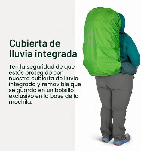 Vista 5 de Osprey Renn 50L - Mochila de senderismo para mujer, Azul Cascada/Naranja Melón