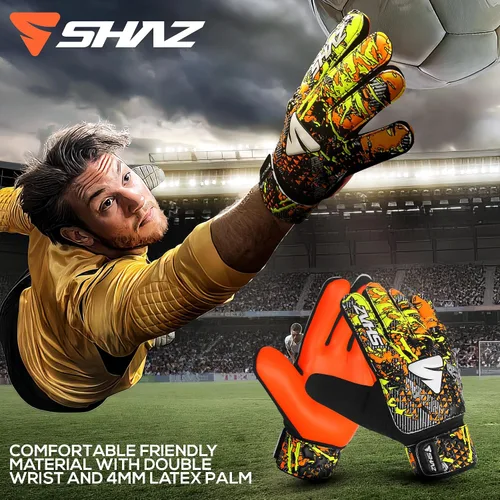 Vista 5 de Shaz Guantes de portero de fútbol para niños y jóvenes, guantes de portero de fútbol antideslizantes de 0.157 in, palma de látex con agarre fuerte