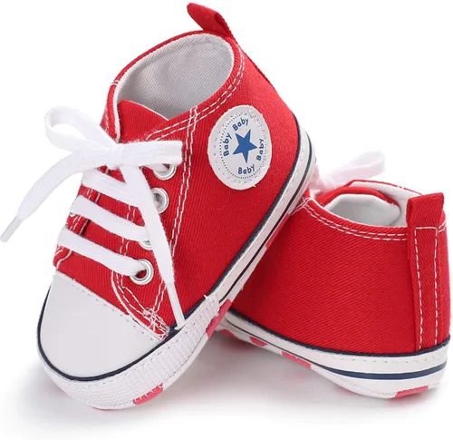 Vista 5 de KIDSUN - Zapatos deportivos unisex de caña alta para bebés, mezclilla de lona, suela antideslizante, suaves, para los primeros pasos