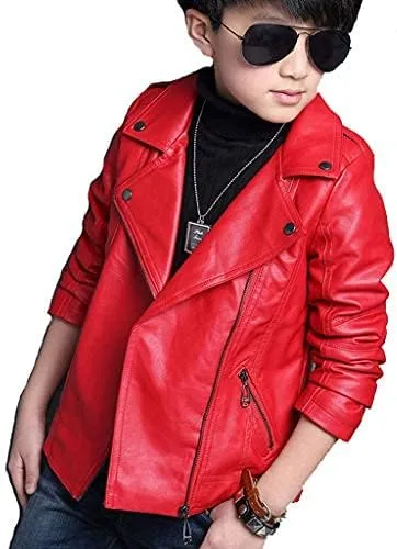 Vista 5 de LMYOVE Chaqueta de piel sintética con cuello para niños de piel sintética con cremallera para exteriores para niños y niñas