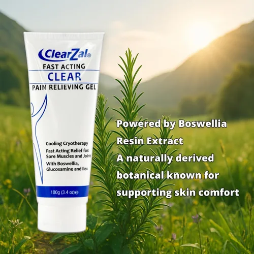 Vista 5 de ClearZal Gel transparente para aliviar el dolor de acción rápida con crioterapia refrescante, boswellia y glucosamina para dolores musculares