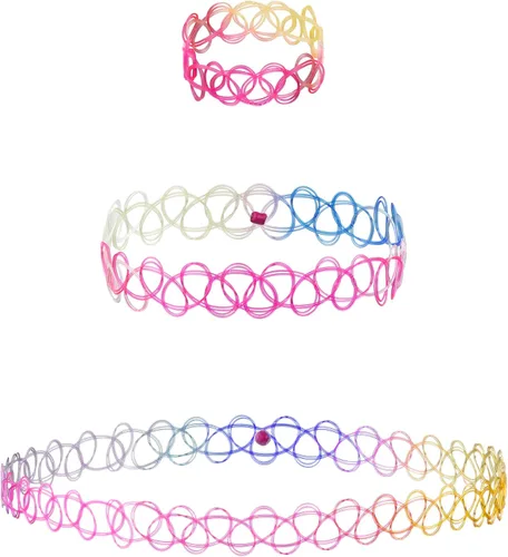 Vista 10 de EXPRESSIONS Colección de Joyería Elástica para Tatuajes de 3 Piezas Surtidas - Conjunto de Collar Gargantilla de Tatuaje, Pulsera y Anillo