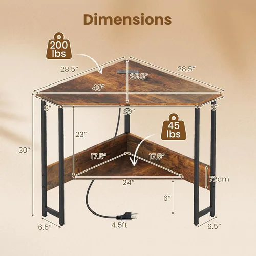 Vista 3 de GOFLAME Escritorio esquinero con toma de corriente, escritorio triangular para computadora para espacio pequeño, escritorio de escritura que ahorra