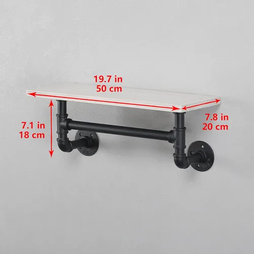 Vista 4 de MBQQ Estante de tubería industrial para baño, estantes montados en la pared, estante de madera rústica de 19.6 pulgadas con toallero, toallero
