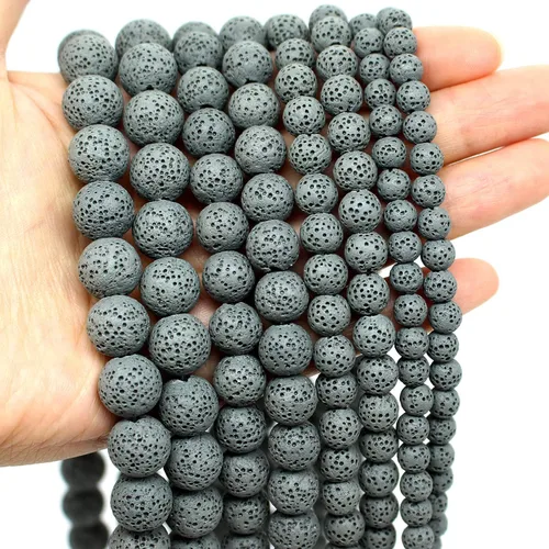 Vista 10 de Oameusa Cuentas redondas sueltas de ágata de piedra volcánica de lava azul de 0.236 in para hacer joyas, 1 hebra de 15 pulgadas, 1 hebra por