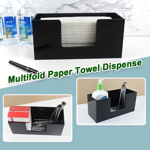 Vista 7 de Paquete de 1 soporte para toallas de papel para encimera, soporte acrílico para toallas de baño, servilletero negro para cocina, encimera