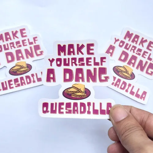 Vista 2 de (3 piezas) - Calcomanías de vinilo con frase "Make Yourself A Dang Quesadilla" con frase motivacional sarcástica para Kindle, laptop, botella