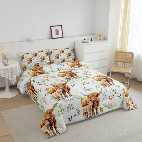 Vista 4 de Erosebridal Juego de edredón rústico de vaca, tamaño individual, juego de ropa de cama retro de piel de vaca para niños y niñas, relleno de edredón