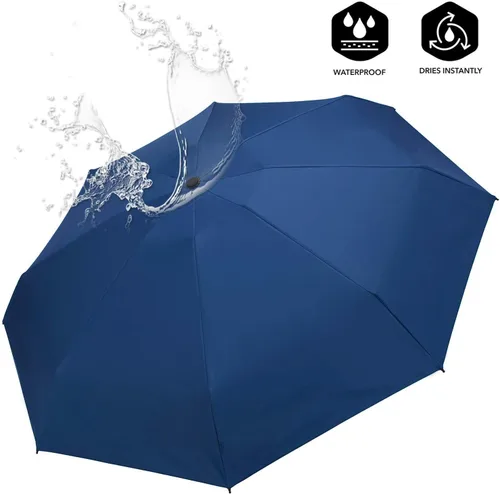 Vista 4 de Mini paraguas unisex compacto para viaje, a prueba de viento, plegable, ligero, para sol y lluvia, con protección UV del 95 %