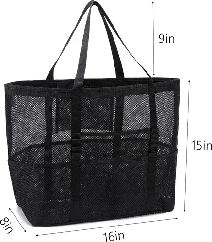 Vista 6 de Bolsa de playa de malla para mujer, plegable, para natación, vacaciones y bolsa de juguetes