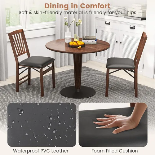 Vista 4 de TANGZON Folding Chairs 2/4 Pieces Rubber Wood Padded Dining Chairs with PVC Leather Exterior and Backrest for Home Kitchen Office Upholstered Guests