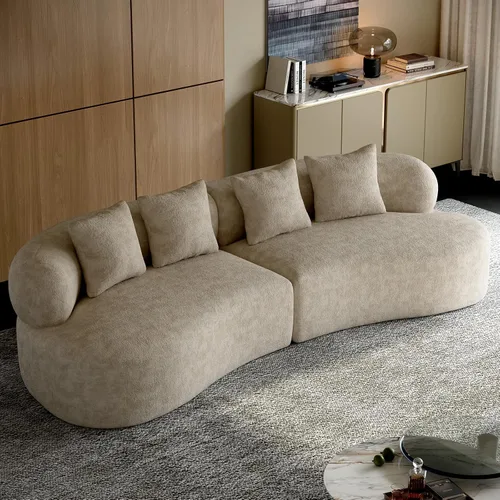 Vista 13 de Sofá biplaza curvo de chenilla de 79 pulgadas, asiento profundo, color beige