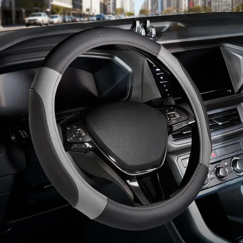 Vista 17 de FLORICH Funda para volante de automóvil, fundas de cuero de microfibra con forro antideslizante, protector elástico transpirable para volante
