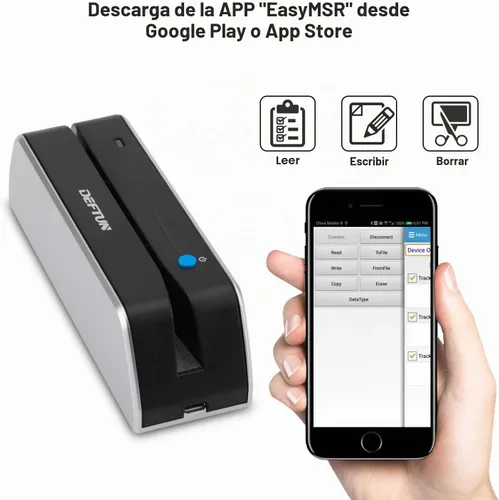 Vista 6 de Deftun Bluetooth MSR-X6(BT) MSRX6BT Lector de tarjetas de rayas codificador mini portátil