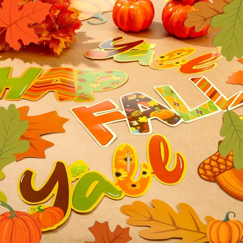 Vista 4 de 60 piezas de decoración de puerta de otoño para aula, decoración de tablón de anuncios de otoño, recortes de hojas de arce para suministros