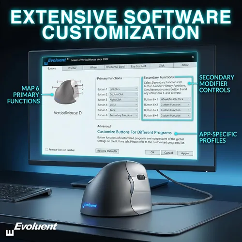 Vista 7 de Evoluent VerticalMouse 4 (modelo # VM4R) mouse de tamaño estándar para diestros (alimentación USB)