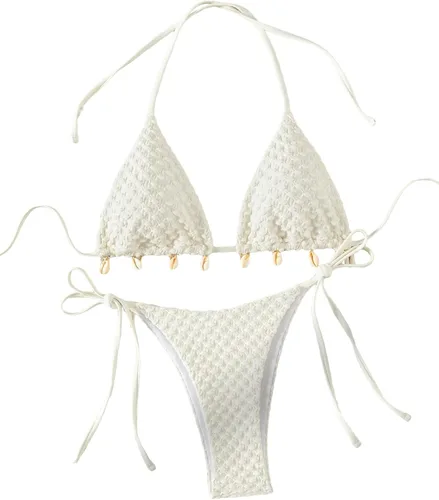 Vista 6 de Verdusa Conjunto de bikini de 2 piezas para mujer, con nudo de corbata, halter y pompón triangular