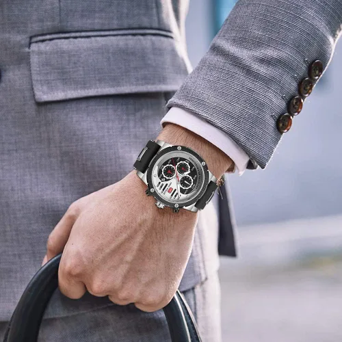 Vista 5 de KXAITO Relojes para hombre, reloj cronógrafo deportivo militar, resistente al agua, correa de cuero de silicona luminosa, relojes casuales