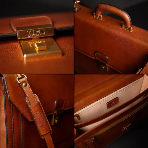 Vista 5 de Time Resistance Maletín de cuero - Bolsa italiana hecha a mano para laptop - Bolsa de trabajo para hombres y mujeres - Adjunta - Bolsa