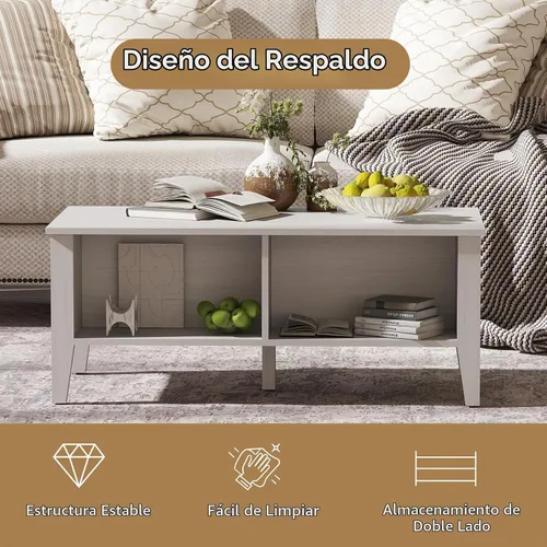 Vista 6 de Bonzy Home Mesa de centro moderna blanca con almacenamiento de puerta de vidrio, mesa central rectangular de madera para sala de estar, 39.4 x 18.9