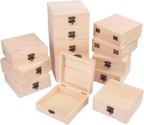 Vista 9 de GNIEMCKIN Paquete de 4 cajas de madera, cajas de madera sin pintar sin terminar para manualidades, proyectos de bricolaje y almacenamiento de joyas