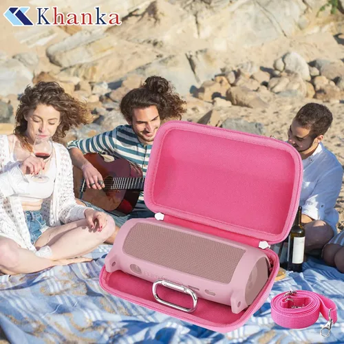 Vista 7 de Khanka Funda rígida de viaje + funda de silicona de repuesto para altavoz Bluetooth portátil impermeable JBL Flip 6 (rosa) EVA Hard Shell