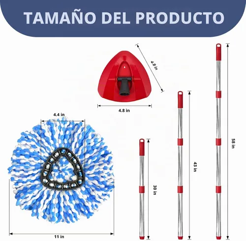 Vista 3 de Juego de repuesto de trapeador giratorio para RinseClean 2 tanques, 2 cabezales + mango + base Microfiber, Washable, Long-lasting, Rust-Resist