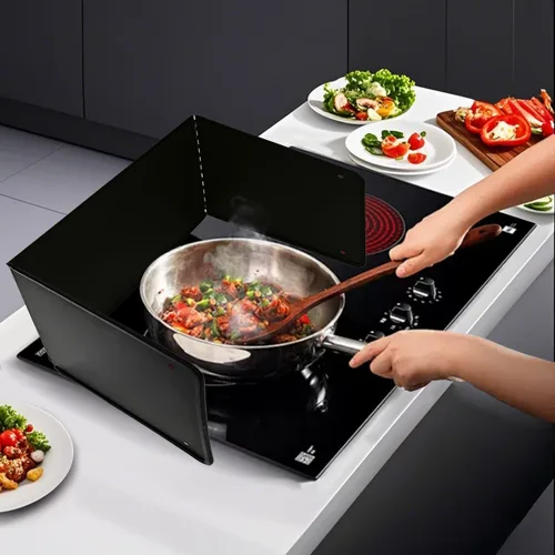 Vista 5 de Grande Protector de 3 Lados contra Salpicaduras para Freír en la Estufa, Protector contra Salpicaduras de Aceite para Cocinar en la Estufa Negro