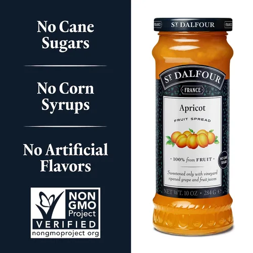 Vista 3 de St. Dalfour Mermelada de Albaricoque - 10 oz - 100% de Fruta, Sin Ingredientes Artificiales, Sin OGM, Sin Azúcares de Caña, Completamente Natural