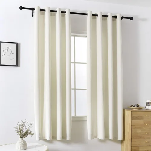 Vista 2 de VANASEE Cortinas de terciopelo marfil de 63 pulgadas de largo, cortinas de oscurecimiento de habitación para dormitorio, tratamiento de ventanas