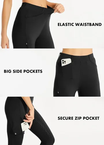 Vista 4 de Willit Pantalones de equitación para mujer con asiento completo, pantalones de silicona con bolsillo con cremallera
