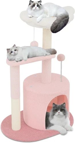 Vista 11 de Colección Athena - Pequeño Árbol para Gatos con Torre y Rascador, Árbol para Gatos Moderno y Bonito de 32 Pulgadas con Confortable Nido, Bola