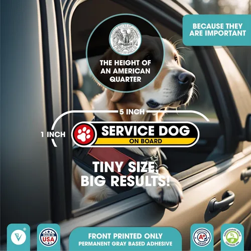 Vista 3 de Pegatina pequeña para automóviles de servicio perro a bordo Señal de seguridad de perro de servicio en el automóvil Paquete de 2 calcomanías