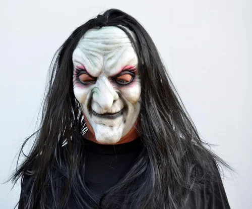 Vista 4 de Máscara de bruja de Halloween de cómic-con aterrador para cosplay máscara de disfraz antiguo con cabello