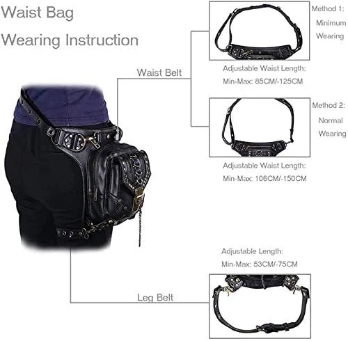 Vista 5 de Rebajas Cyber Monday Ofertas Venta Steampunk Riñonera Bolso para cintura Moda Gótico Hombro Bandolera Bandolera Muslo Pierna Capucha Bolsa de Viaje