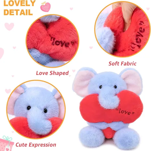 Vista 5 de Ditucu Love Elephant - Peluche de elefante con corazón rojo de 9.8 pulgadas, lindo animal de peluche suave, juguetes románticos y dulces regalos