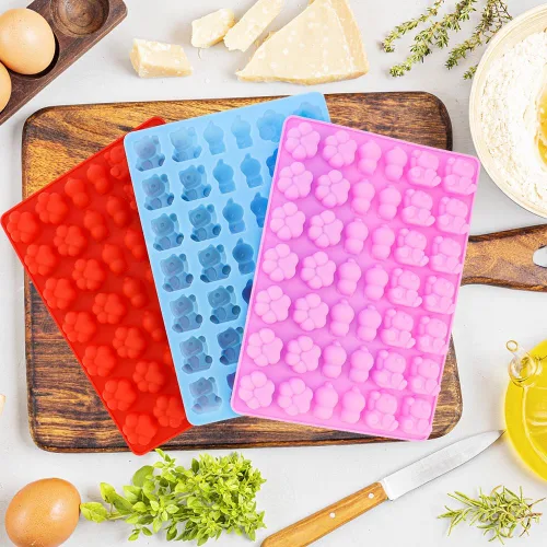 Vista 4 de 3 paquetes de moldes de silicona de grado alimenticio de osito de gomita, molde antiadherente para caramelos, incluye pata para gelatina de gelatina