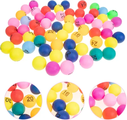 Vista 6 de Juego de bingo, bolas de juego de bingo, 60 unidades, bolas de rifa de 1 a 60 numeradas, multicolor, repuesto de plástico para accesorios de juego