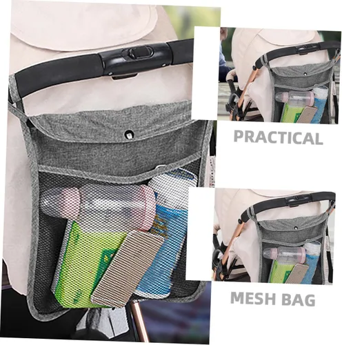 Vista 6 de BESPORTBLE 2pcs Stroller Hanging Storage Bags Linen Mesh Organizer with Heavy Duty Handles for Side Stroller Pouch Portable Essentials Holder for