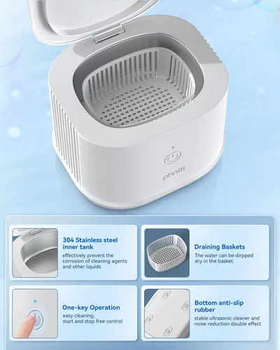 Vista 6 de Phniti - Máquina limpiadora de retenedores, limpiador ultrasónico profesional portátil de joyería para uso dental, protector bucal, reloj, anillo