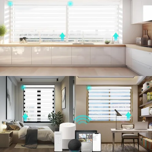 Vista 17 de Changshade - Persianas enrollables sin cordones de cebra de tamaño personalizado para ventana, cortinas enrollables de doble capa con filtro de luz