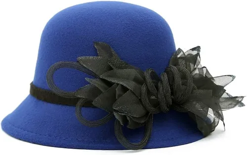Vista 9 de CynKen Sombreros de bolos de iglesia con flores de fieltro de lana de imitación para mujer Beige
