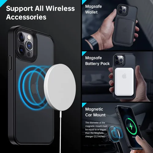 Vista 4 de Meifigno- Funda magnética diseñada para el iPhone 12 Pro Max, [protección de grado militar y compatible con MagSafe], parte trasera mate translúcida