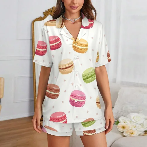 Vista 2 de Macaroon Pattern Women's Pajamas Sets Sleepwear Button Down Sets