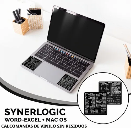 Vista 6 de SYNERLOGIC Mac OS (M/Intel) + Word/Excel (para Mac) Adhesivos de referencia rápida de atajos de teclado - para MacBook Air/Pro/iMac/Mac/mini (Negro)